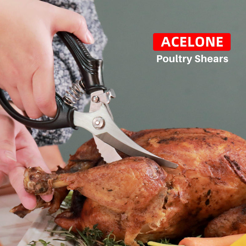 ACELONE Poultry Shears - Heavy Duty Kitchen Chicken Shears With Anti-Slip Handle & Safety Lock - Poultry Scissors for Meat, Game, Chicken, Bone, Poultry & More - Spring Loaded. - BeesActive Australia