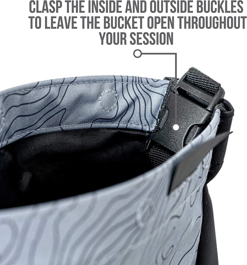 SURVIVOR Chalk Bucket - Large Size Chalk Bag for Rock Climbing & Bouldering - Light Gray Chalk Pot with Magnetic Closure, 2 Zippered Pockets, 2 Side Pockets & 4 Brush Holders - Boulder Equipment Gear - BeesActive Australia