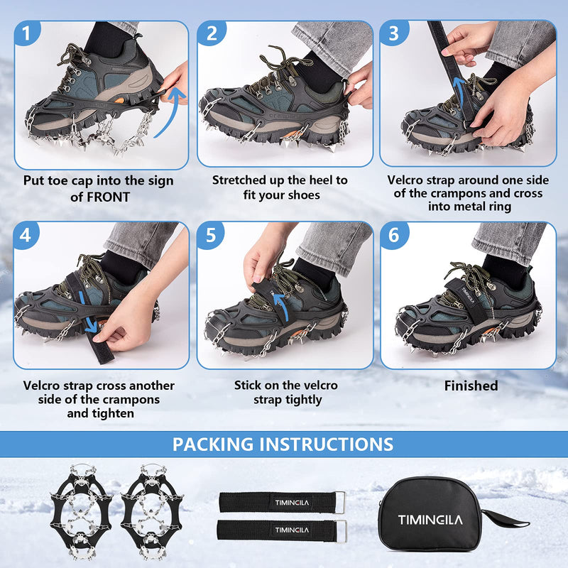TIMINGILA Ice Cleats Traction, 26 Micro Spikes Crampons for Hiking Boots Shoes Women Men Kids, Traction Snow Grips for Hiking Fishing Walking Climbing Mountaineering X-Large - BeesActive Australia