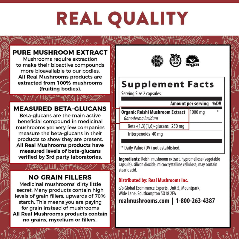 Reishi Extract Mushroom Supplements (90 ct) Capsules for Longevity - Non-GMO Reishi Capsules 90 count (Pack of 1) - BeesActive Australia