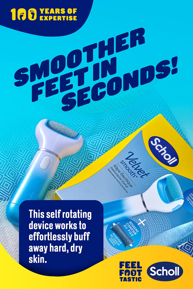 Scholl Velvet Smooth Electric Foot File Pedicure Hard Skin Remover with Extra Cracked Heel Roller Refill Blue 1 Count (Pack of 1) - BeesActive Australia