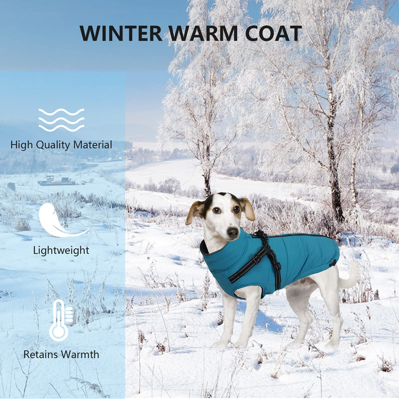Geyecete Winter Warm Coat Waterproof Dog Winter Jacket with Harness Traction Belt,Pet Outdoor Jacket Dog Autumn and Winter Clothes for Medium, Small Dog Blue - BeesActive Australia