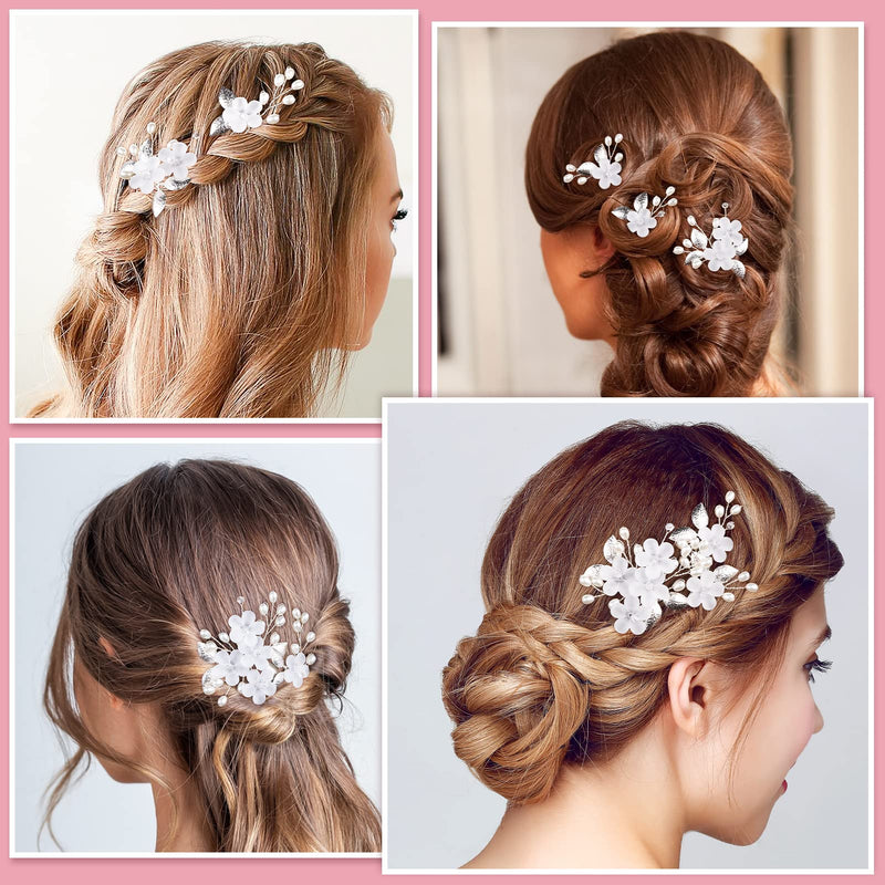 MELLIEX 5 Pcs Bridal Hairpins, Pearl Rhinestone, Flower Hair Clips, Silver Jewelry Wedding Headpiece Hair Accessories for The Bride and Bridesmaid - BeesActive Australia