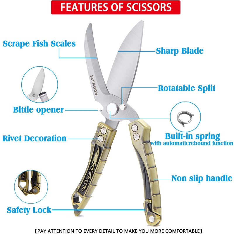 SLEMOON Kitchen Shears Heavy Duty Poultry Shears Meat Cutting Dishwasher Safe and Stainless Food Kitchen Scissors for Chicken Turkey Thanksgiving,Brass Z-brass - BeesActive Australia