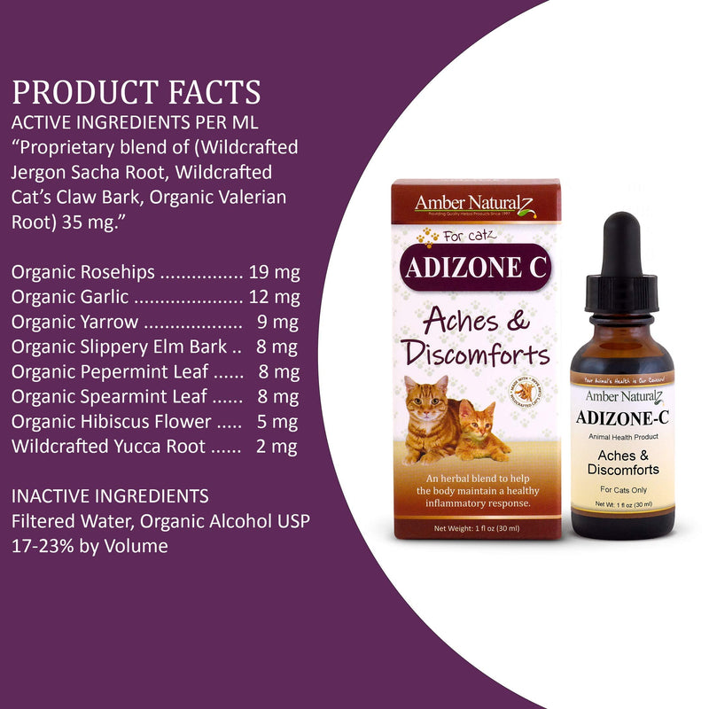 AMBER NATURALZ - ADIZONE C - Aches & Discomforts - for Catz - 1 Ounce - BeesActive Australia