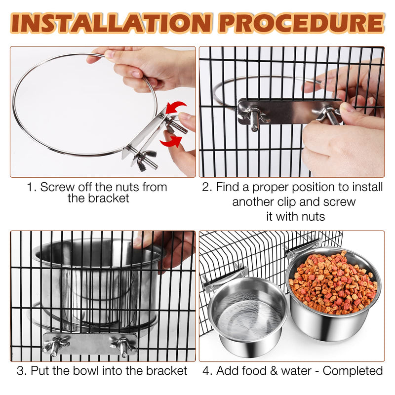 Dog Food & Water Bowl, ShineMe 2 Pack Stainless Steel Hanging Pet Bowl for Dogs and Cats, Non-Slip Metal Feeder for Medium and Large Pets in Cage Crate Kennel (7.1*3.5” & 5.5*3.2”) - BeesActive Australia