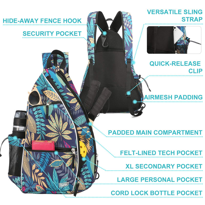 Sucipi Pickleball Bag Backpack for Women Men Tennis Bag Tennis Backpack Reversible Pickleball Paddle Bag Tennis Rackets Bags Purple Leaf - BeesActive Australia