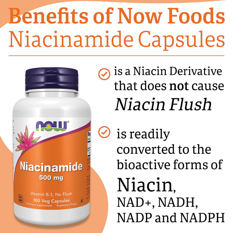 Now Foods, Niacinamide, 500mg, 100 Vegan Capsules, Lab-Tested, Vitamin B3, Gluten Free, Soy Free, Vegetarian - BeesActive Australia