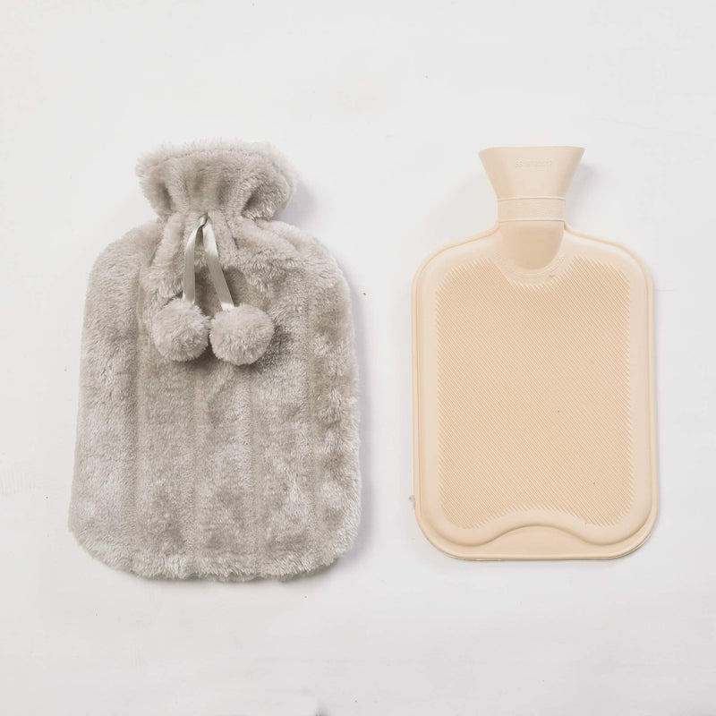 Zimel Homes- Premium Soft Fleece Faux Cover with Hot Water Bottle-2litre -Easily Removable Cover- Hot Water Bag for Pain Relief, Neck and Shoulders, Feet Warmer (Faux Fur Light Silver) Faux Fur Light Silver - BeesActive Australia