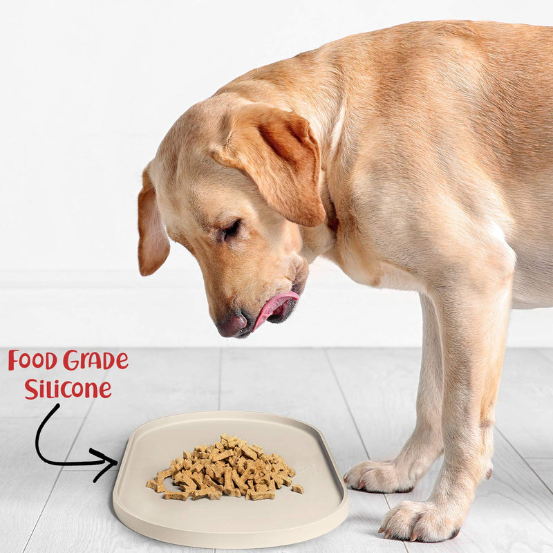 DogBuddy Dog Food Mat - Waterproof Dog Bowl Mat, Silicone Dog Mat for Food and Water, Pet Food Mat with Edges, Nonslip Dog Feeding Mat, Dog Food Mats for Floors – Puppy Supplies 19x11 Inch (Pack of 1) White Sand - BeesActive Australia