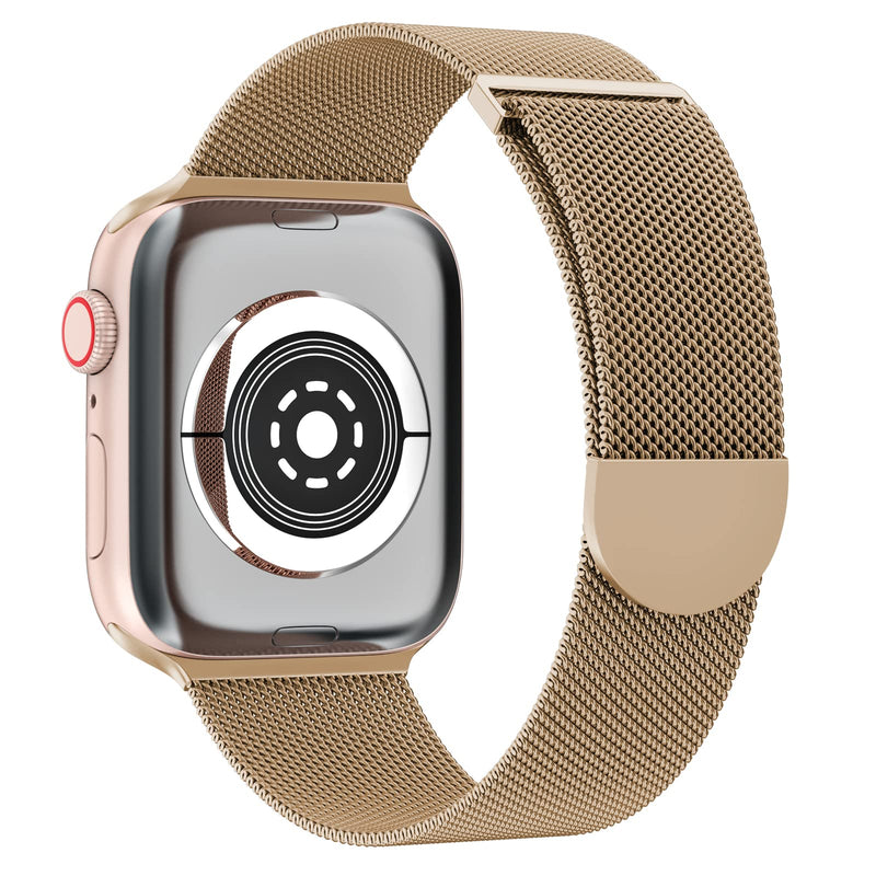 OULUOQI Compatible with Apple Watch Band Series SE 7 6 5 4 3 2 1 45mm 41mm 44mm 40mm 42mm 38mm Women and Men, Stainless Steel Mesh Loop Magnetic Clasp Replacement for iWatch Band ( Gold ） 38mm/40mm/41mm - BeesActive Australia