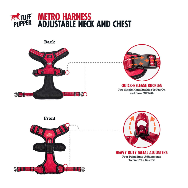 Tuff Pupper No Pull Dog Harness | Front/Back Leash Clips | Safety Handle | Reflective Dog Harness | Waterproof Shell | Padded Training Dog Harness for Comfort | Adjustable Small Medium Extra Large Dog Medium (Neck: 15-24" , Chest: 19-26") Midnight Blue - BeesActive Australia