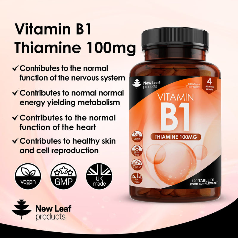 Vitamin B1 Thiamine Supplement 100mg (4 Months Value Supply) Thiamine Vitamin B1 High Strength � Heart Health, Healthy Nervous System, Immune Health, Energy Release Vegan, Gluten-Free, UK,120 Tablets - BeesActive Australia