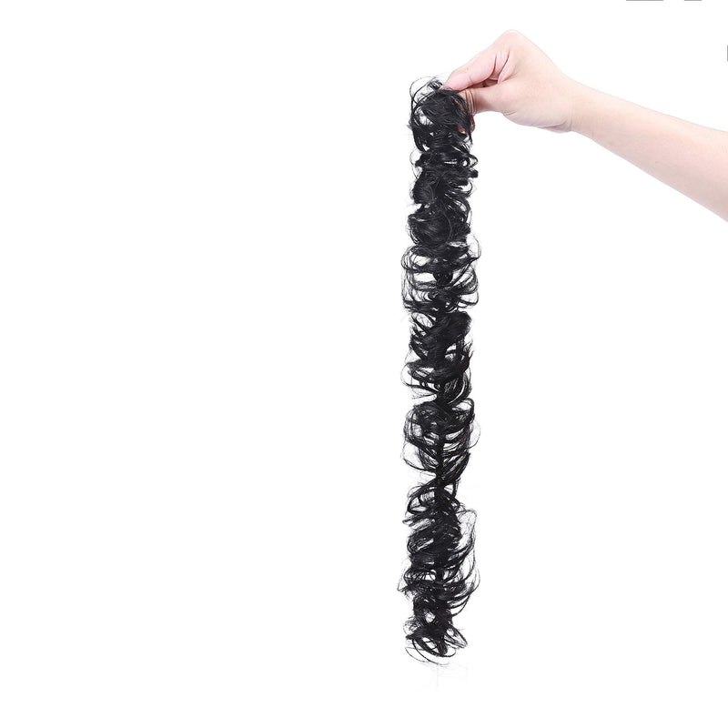 Messy Hair Scrunchies Wrap Bun Extensions Real Human Hair Curly Wavy Pieces For Women Updo Ponytail Hair #01 Jet Black - BeesActive Australia