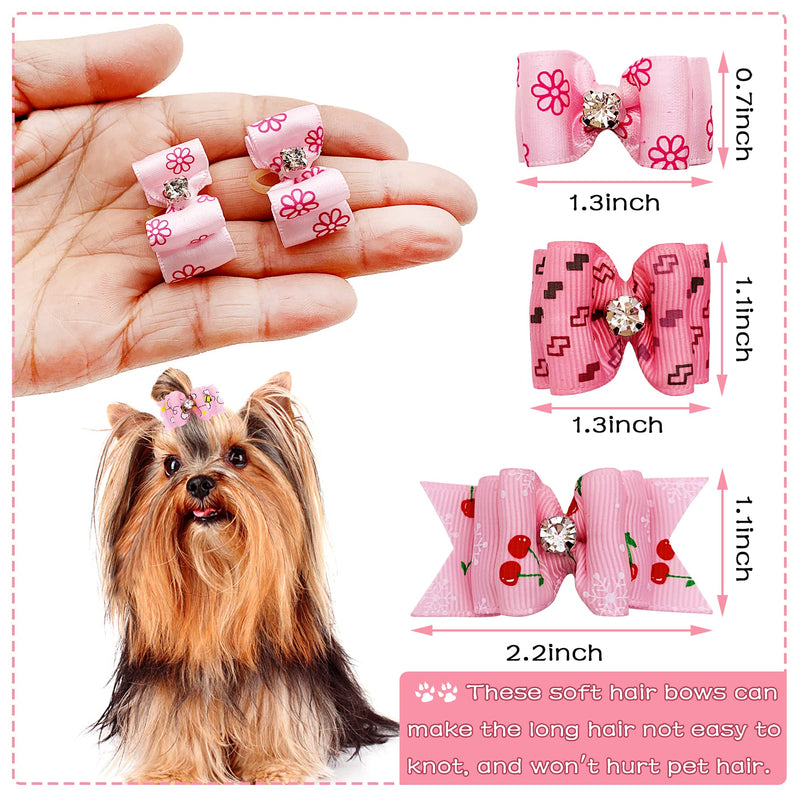 PET SHOW 20pcs Small Dog Hair Bows with Rubber Bands Puppies Doggies Cats Topknot Bowknot Matching Hair Grooming Accessories for Boy Girl Pomeranian Yorkie Poodle Maltese Shih Tzu Groomer Pink - BeesActive Australia