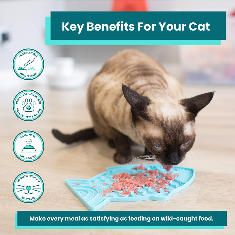 Lickimat Casper, Fish-Shaped Cat Slow Feeders Lick Mat, Boredom Anxiety Reducer; Perfect for Food, Treats, Yogurt, or Peanut Butter. Fun Alternative to a Slow Feed Cat Bowl or Dish! Turquoise Felix - BeesActive Australia