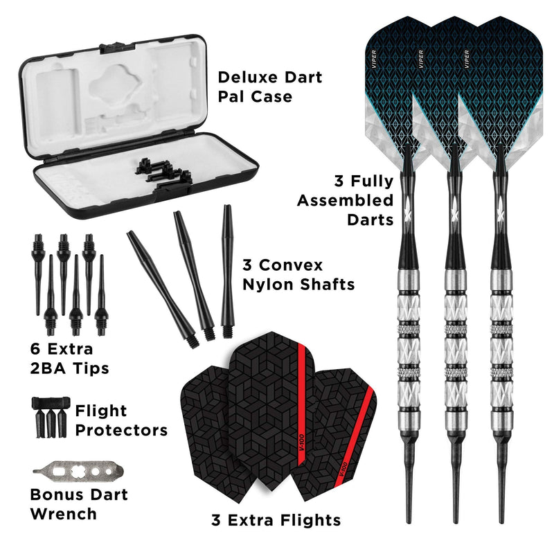 Viper Diamond 90% Tungsten Soft Tip Darts with Storage/Travel Case 16-Gram Black Rings and Flights - BeesActive Australia