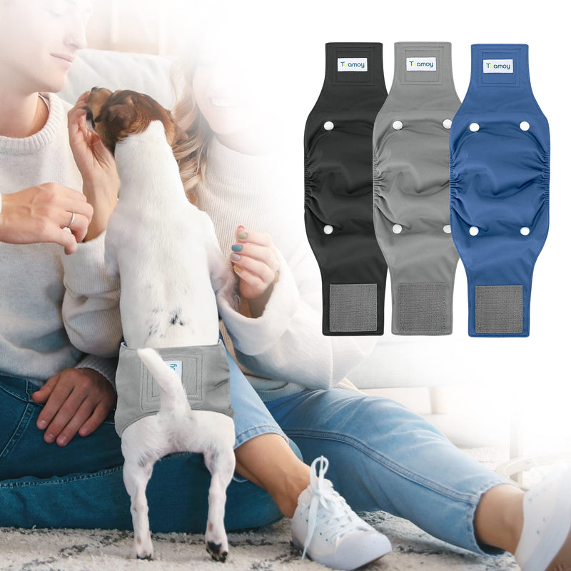 Teamoy Belly Bands for Male Dogs with Removable Pads, Reusable Washable Puppy Dog Diaper Wraps (Pack of 3) L1 (Pack of 3) Black+Gray+Dark Blue(Gray Lining) - BeesActive Australia