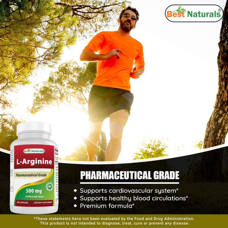 Best Naturals L-Arginine 500mg 250 Capsules (250 Count (Pack of 1)) 250 Count (Pack of 1) - BeesActive Australia