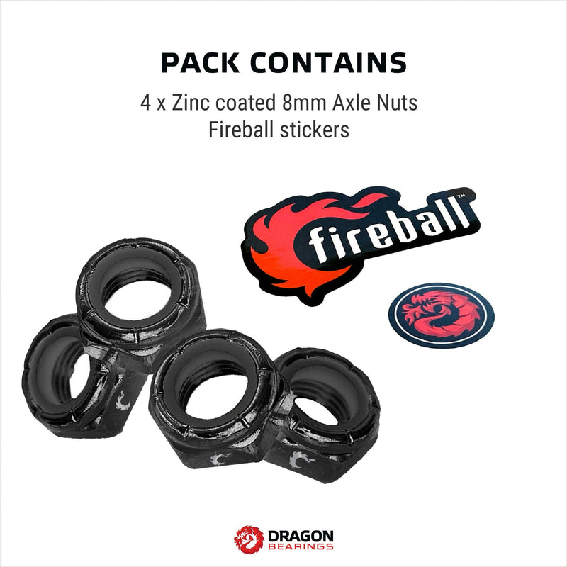 Fireball Dragon Axle Nuts for Skateboard & Longboard Trucks - 4-Pack Performance Truck Hardware Nuts Black - BeesActive Australia