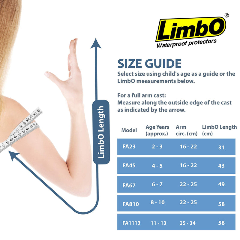 LimbO Waterproof Protectors Cast and Dressing Cover - Child Full Arm 4 to 5 Yrs (FA45: 16-22 cm Upper Arm Circ.) FA45: 4-5 Yrs - BeesActive Australia