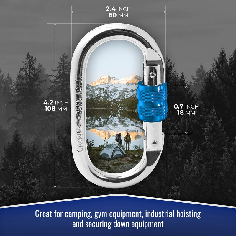 25kn Climbing Carabiner Clip - Heavy Duty O-Shape Steel Locking Caribeaner - UIAA/CE Certified Rock Climbing Gear - Strong Large Locking Oval Caribeener for Mountain Climbing 1pc - BeesActive Australia