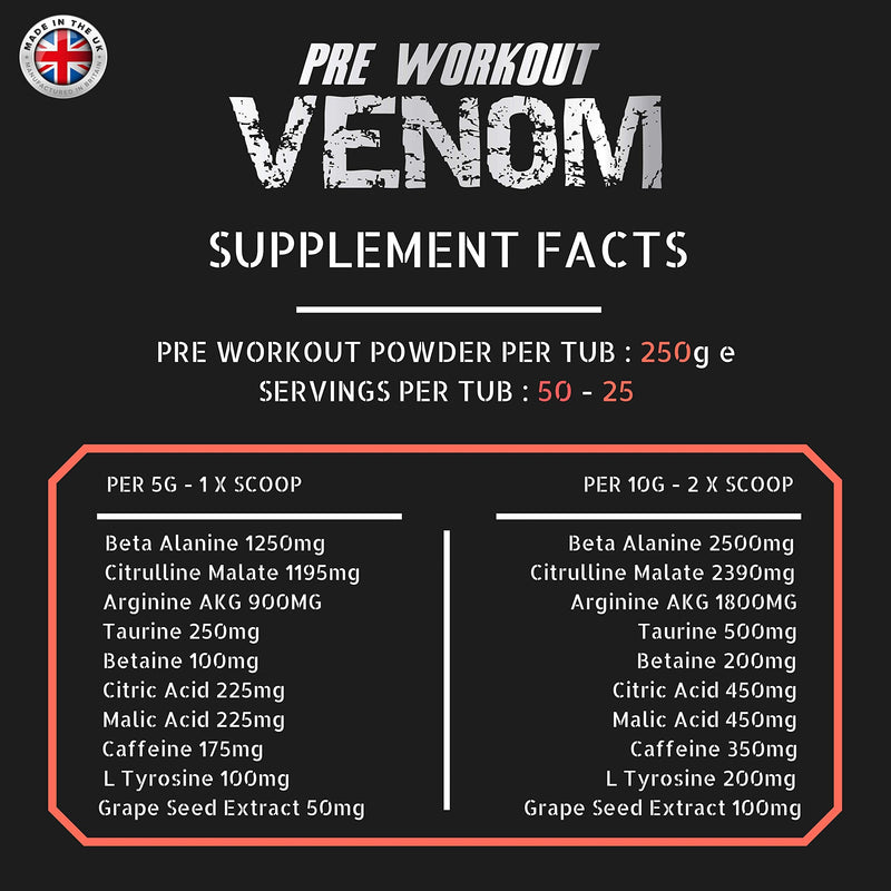 Pre Workout Venom 'Fruit Punch' - Pump Pre Workout Supplement by Freak Athletics - Elite Level Pre Workout Supplement - Pre Workout Powder Made in The UK - Available in Fruit Punch - BeesActive Australia