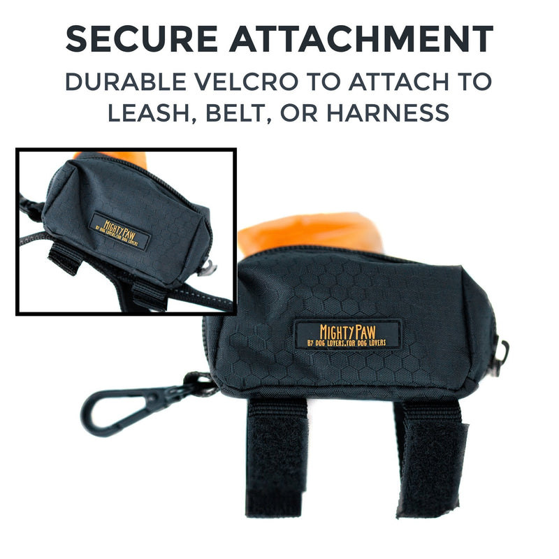 Mighty Paw Dog Poop Bag Holder, Premium Quality Pick-up Bag Zippered Pouch, Includes Carabiner Hook and 1 Roll of Pick-up Bags Black - BeesActive Australia