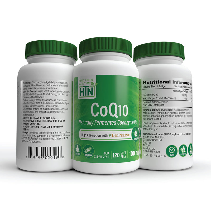 CoQ10 w/BioPerine 100mg 120 Softgels High Absorption, Non-GMO, Soy-Free, 100% Natural Coenzyme Q-10 - BeesActive Australia