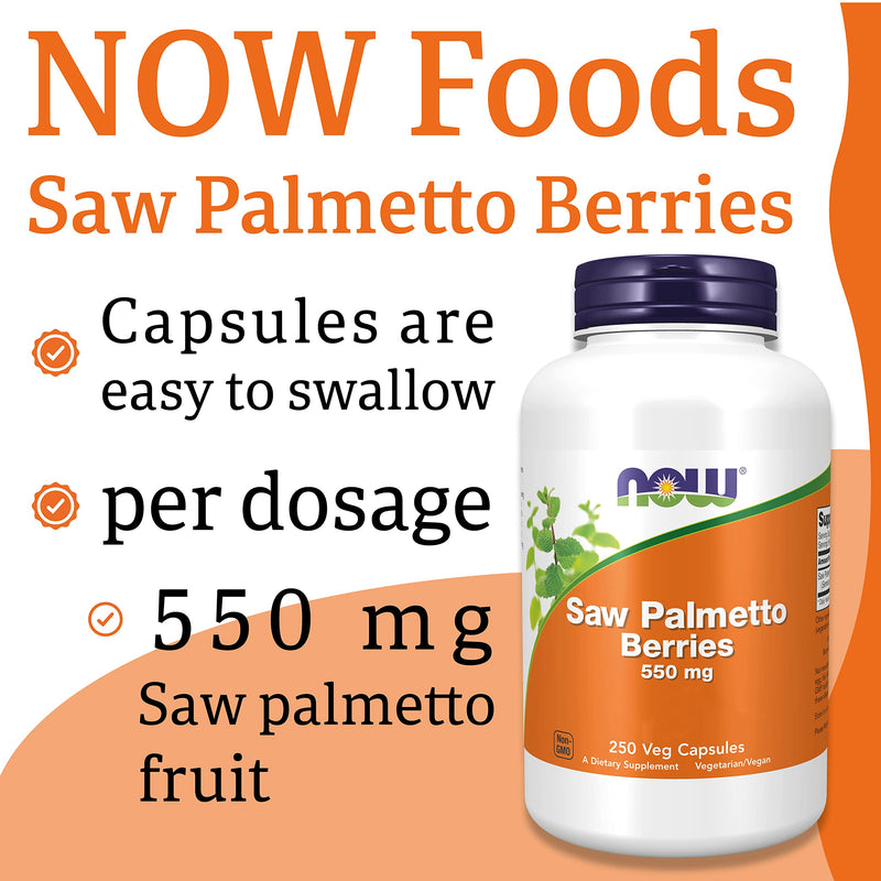 Now Foods, Saw Palmetto Berries, 550mg, 250 Vegan Capsules, Lab-Tested, Vegetarian, Gluten Free, SOYA Free, Vegetarian - BeesActive Australia