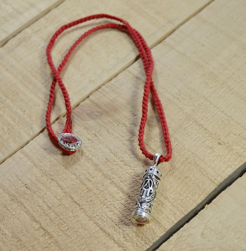 MIZZE Made for Luck Women's Traveler's Prayer in Sterling Silver Mezuzah Prayer Box on Red Knitted Necklace - BeesActive Australia