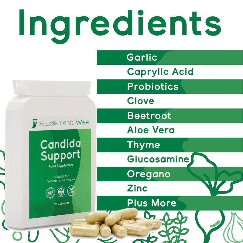Candida Support, 60 Capsules - Thrush Treatment for Men and Women - Candida Treatment for Yeast Infections - Candida Complex Cleanse with Probiotics, Garlic, Caprylic Acid - Pessary, Cream Alternative - BeesActive Australia
