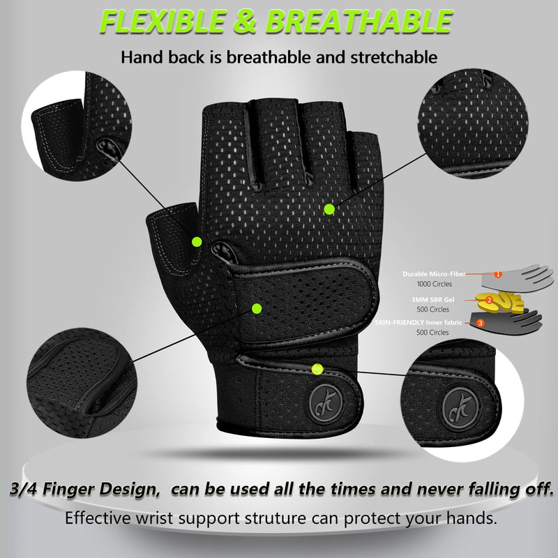 Workout Gloves Gym Gloves for Men/Women, MOREOK [3MM Gel Pad] [3/4 Finger] Weight Lifting Gloves Wrist Support Fitness Gloves for Powerlifting,Exercise,Fitness,Training,Bike,Pull ups and Rowing BLACK Medium - BeesActive Australia