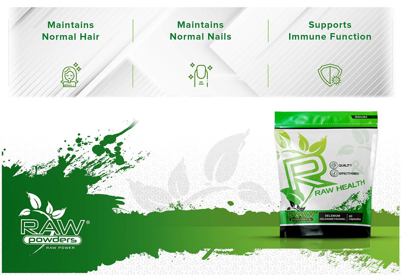 Selenium 200 mcg 60 Capsules High Strength � Selenium Vegan Supplement � Selenium Supplements � Acts as Powerful Antioxidant - Thyroid Function, Immune System, Hair, and Nails Support by Raw Powders - BeesActive Australia