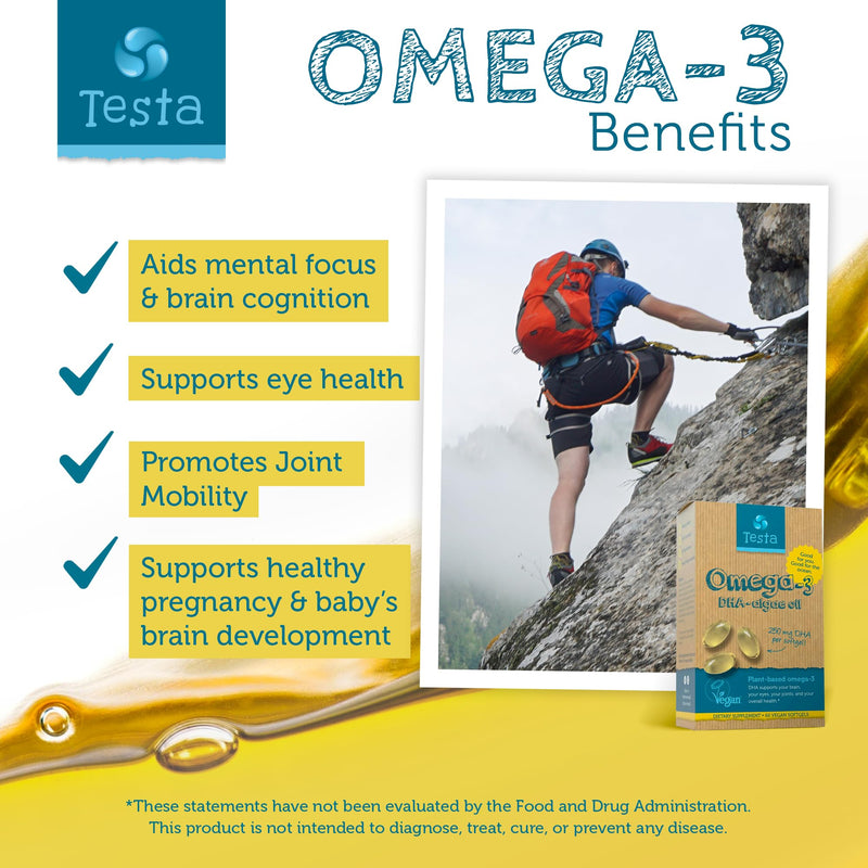 Testa Omega-3 - Vegan Omega 3-250mg DHA - Algae Oil - Plant Based Omega-3 - Pure and Vegan - Healthier Than Fish Oil - 60 Capsules - BeesActive Australia