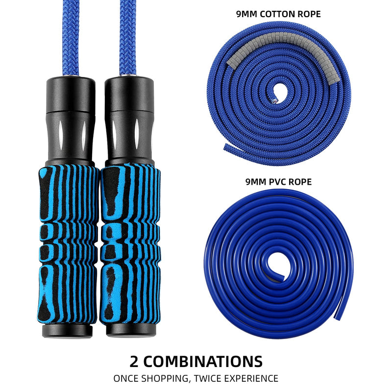 Weighted Jump Rope for women men adults fitness ,skipping rope with Adjustable Cotton and PVC rope, Aluminum+Foam Handle Great for Crossfit Training, Boxing, and MMA Workouts blue - BeesActive Australia