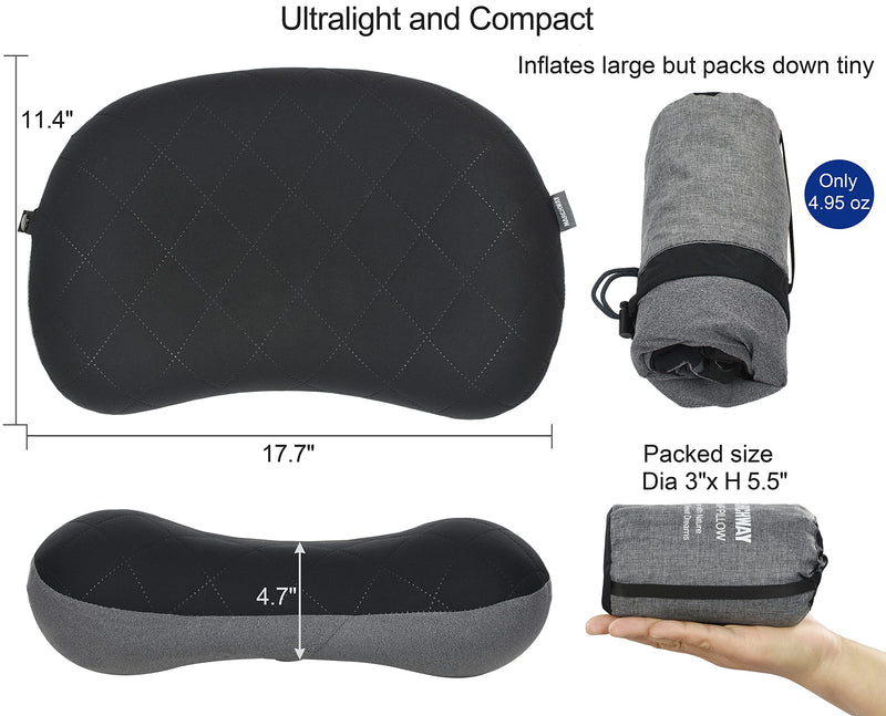 MARCHWAY Ultralight Inflatable Camping Pillow with Soft Washable Cover, Compact Compressible Portable Travel Air Pillow for Outdoor Camp, Sport, Hiking, Backpacking Sleep and Lumbar Support (Black) Black - BeesActive Australia