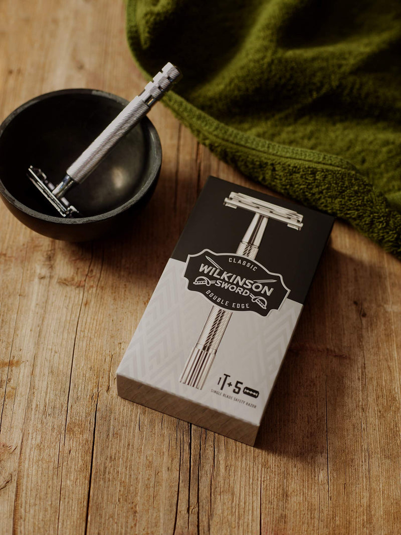 WILKINSON SWORD - Double Edge For Men | Premium Stainless Steel Safety Razor | Razor Handle + 5 Blade Refills - BeesActive Australia