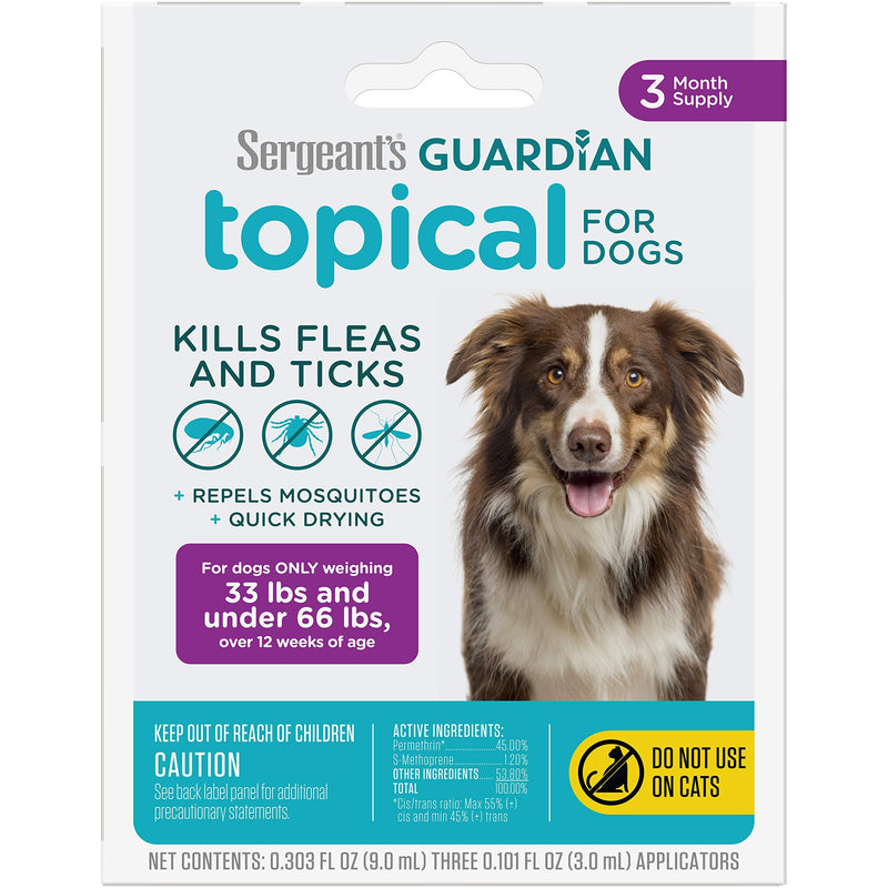 Sergeant's Guardian Flea & Tick Squeeze On Topical for Dogs, 33-66 lbs, 3 Count - BeesActive Australia