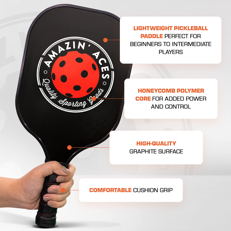 Amazin' Aces Classic Graphite Pickleball Paddle | Racket Features Graphite Face & Honeycomb Polymer Core | Meets USAPA Specifications Black - BeesActive Australia