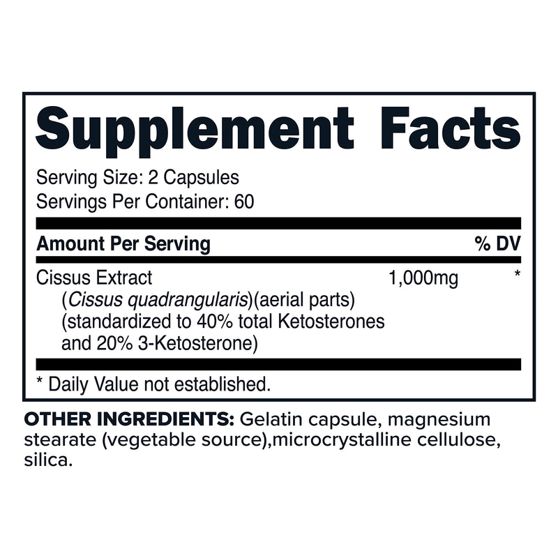 PrimaForce Cissus Quadrangularis Extract, - 120 Capsules, 1000mg per serving - Gluten Free, Non-GMO 120 Count (Pack of 1) - BeesActive Australia
