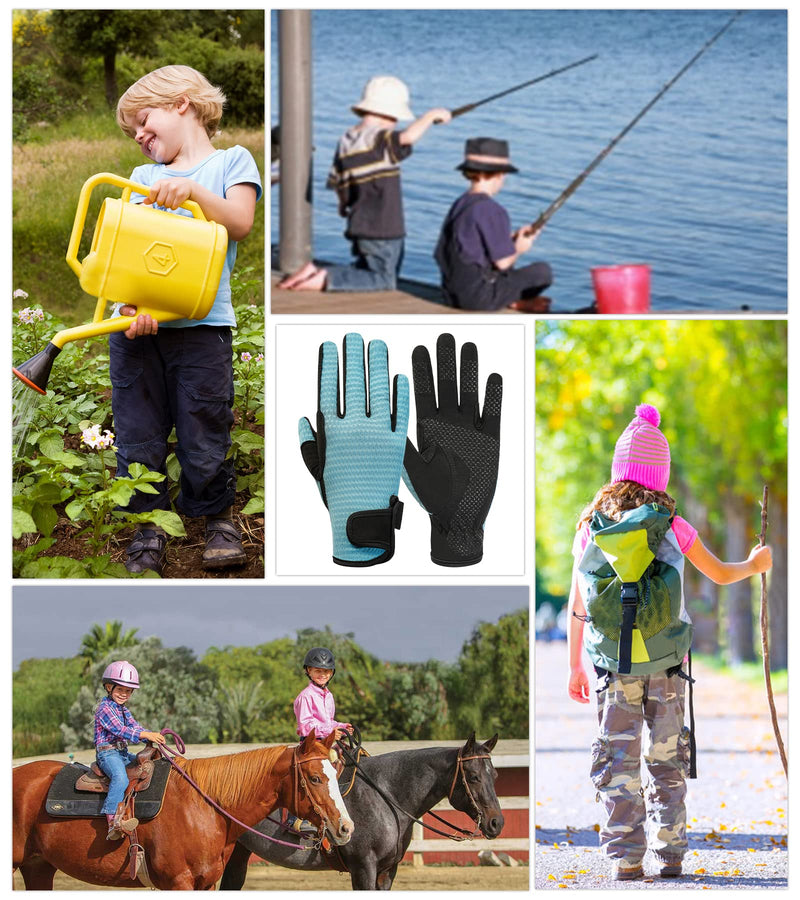 Kids Horse Riding Gloves Equestrian Anti Slip Children Horseback Bike Gardening Fishing Cycling Outdoor Activities Riding Gloves Girls Boys Youth Sky Blue Non-slip Silicone XL (Age 12-14) - BeesActive Australia