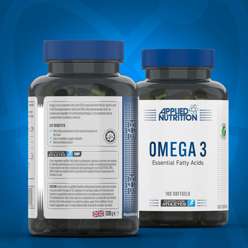 Applied Nutrition Omega 3 - Omega Fish Oil 1000mg, 180mg EPA & 120mg DHA per Softgel, Made in The UK (100 Soft-Gels) - BeesActive Australia