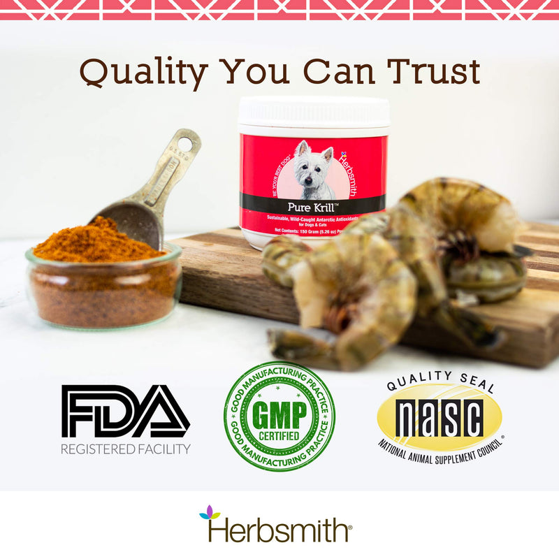 Herbsmith Pure Krill - Wild-Caught Antarctic Krill - Just 1 Ingredient - Astaxanthin for Dogs - Ready-to-Use Omega 3s 150g - BeesActive Australia