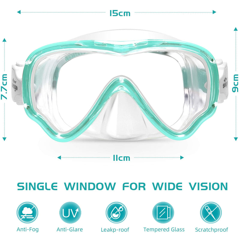 Seago Kids Swim Goggles Snorkel Diving Mask for Youth, Anti-Fog 180° Clear View Green - BeesActive Australia