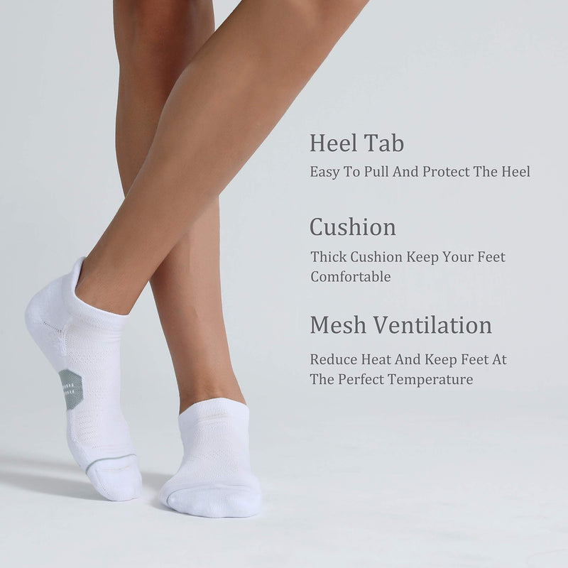 6 Pack Men's Running Ankle Socks with Cushion, Low Cut Athletic Tab Sport Socks White + Grey Medium - BeesActive Australia