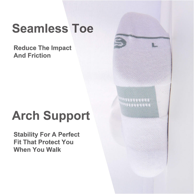 6 Pack Men's Running Ankle Socks with Cushion, Low Cut Athletic Tab Sport Socks White + Grey Medium - BeesActive Australia