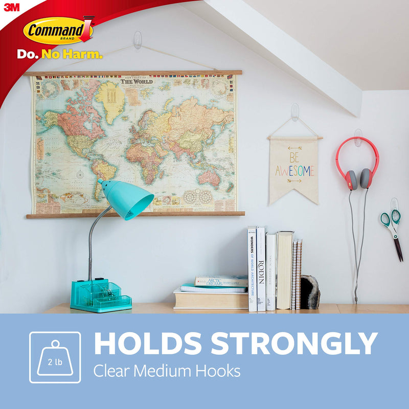 Command Medium Wall Hooks, Damage Free Hanging Wall Hooks with Adhesive Strips, No Tools Wall Hooks for Hanging Decorations in Living Spaces, 7 Clear Wall Hooks and 12 Command Strips 7 Hooks - BeesActive Australia