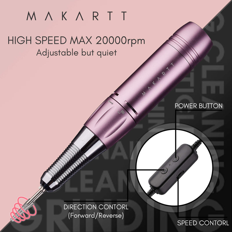 Makartt Stefy Portable Nail Drill, Handheld Electric Nail File Kit for Acrylic Nails Nail Drill Manicure Pedicure Polishing Shape Tools for Home Salon Use Pink USB - BeesActive Australia