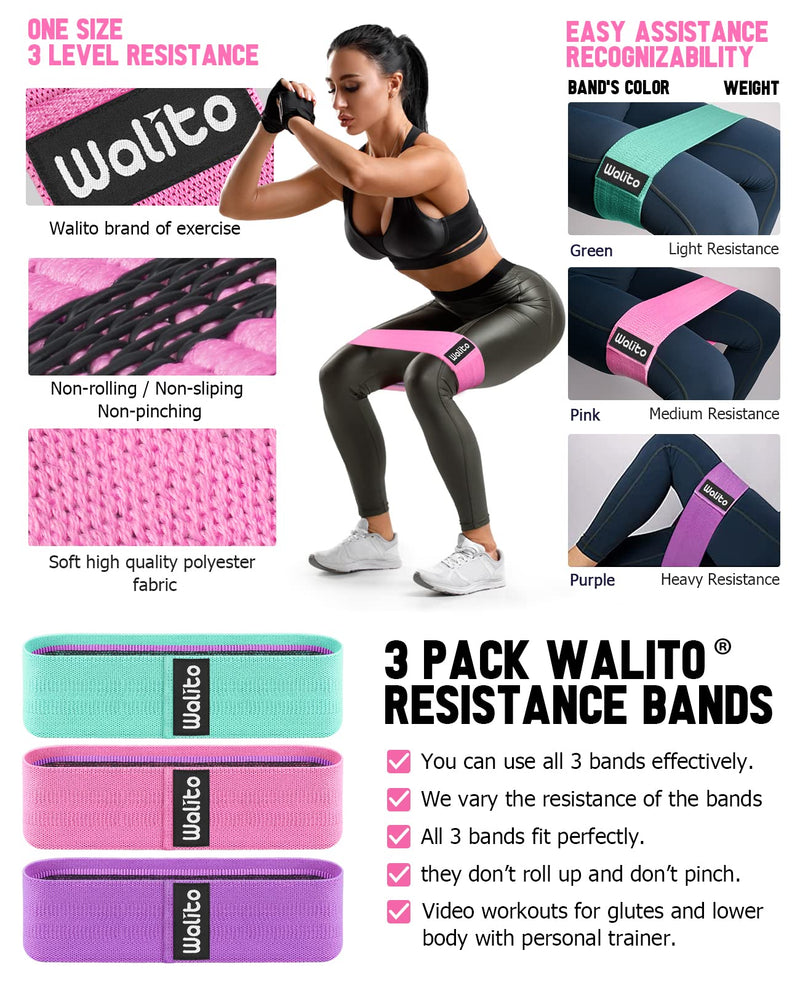 WALITO Resistance Bands for Legs and Butt, Fabric Exercise Loop Bands Yoga, Pilates, Rehab, Fitness and Home Workout, Strength Bands for Booty Green,Pink,Purple - BeesActive Australia